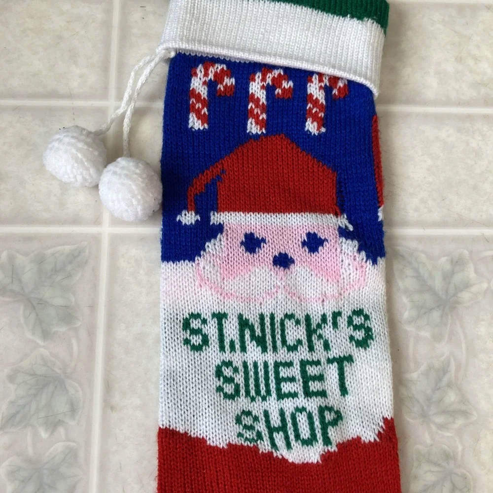 Vintage Knitted  1980s Christmas Stocking St Nick's Sweet Shop ‎ 22